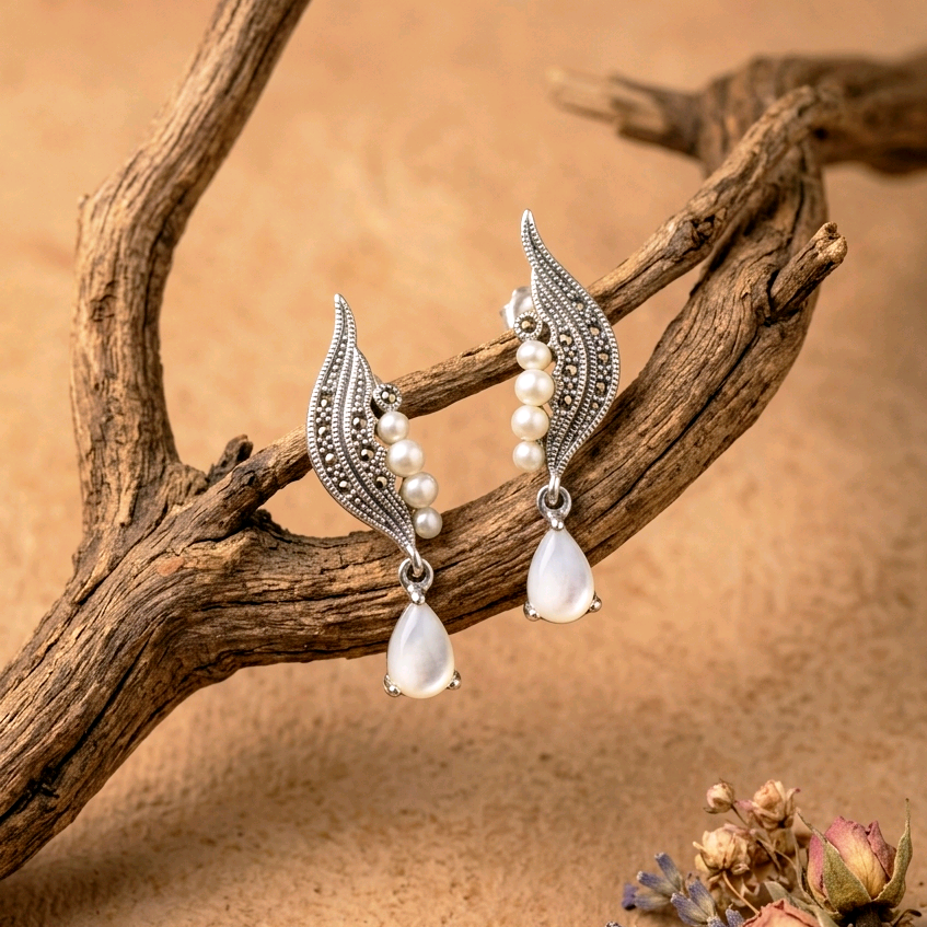 Vintage Style Marcasite Pearl Earrings